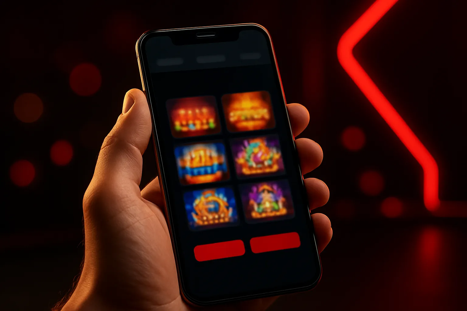 Smartfon z mobilnym lobby Vavada na ciemnym tle z czerwonymi akcentami